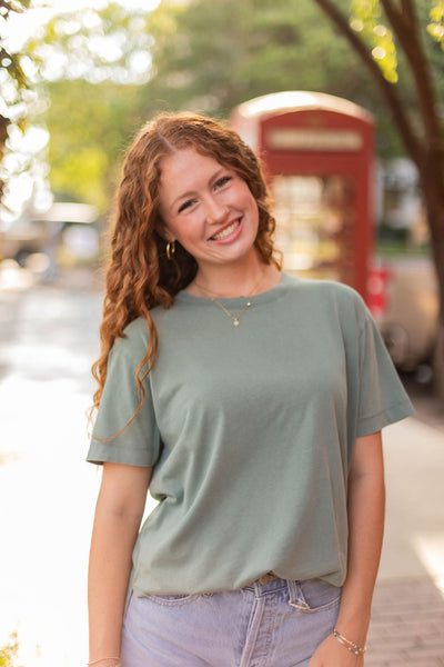 Shayla Crew Neck Top in Palm Green