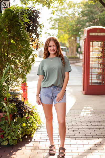 Shayla Crew Neck Top in Palm Green