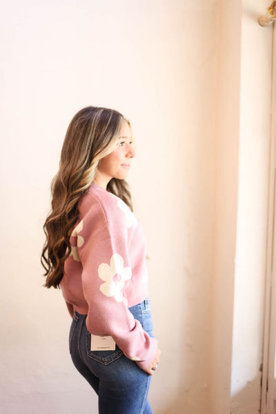 Flower Charm Cropped Sweater