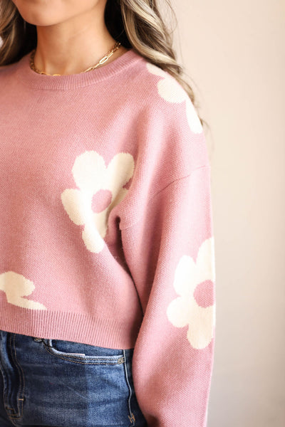 Flower Charm Cropped Sweater
